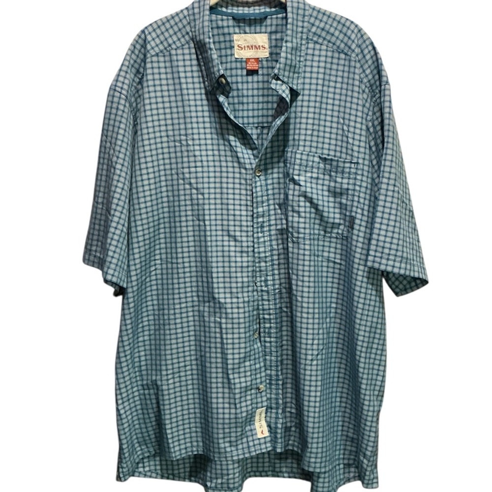 SIMMS Fishing Blue Check Button Down Shirt